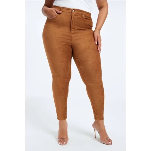 SOLD! Good American Faux Suede Skinny Pants in Color Tobacco. Size 18 Plus. - Picture 2 of 4